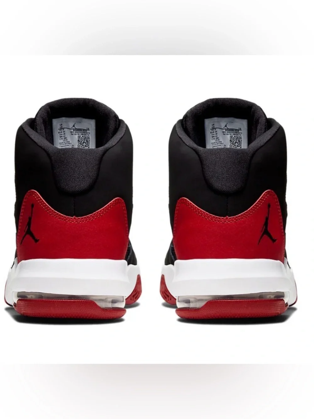 New in Box Jordan Max Aura Black and Gym Red Sneakers, Size 12